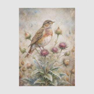 Pretty Bird Perched on Purple Thistle Flowers Seidenpapier