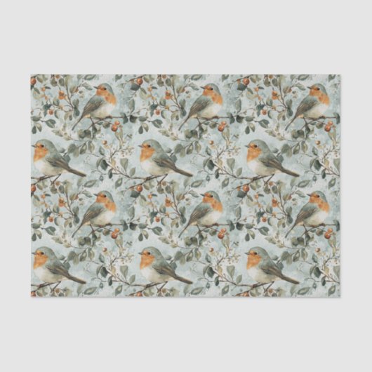Pretty Birds on Branches Warm Fall Colors Pattern Seidenpapier (Vorderseite)