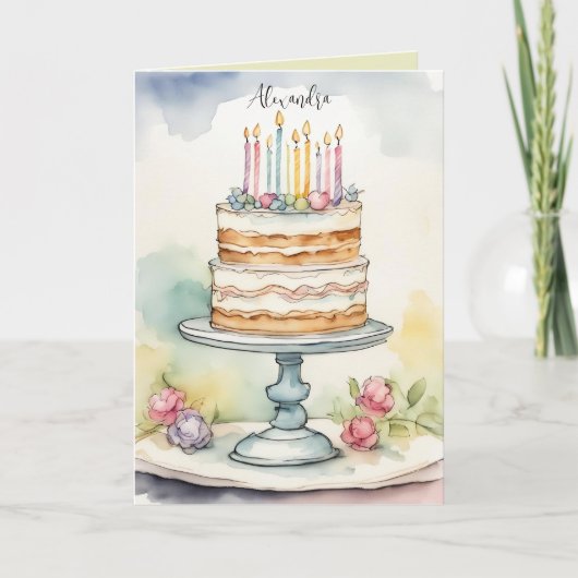 Pretty Birthday Card with Optional Custom Name Karte (Vorderseite)