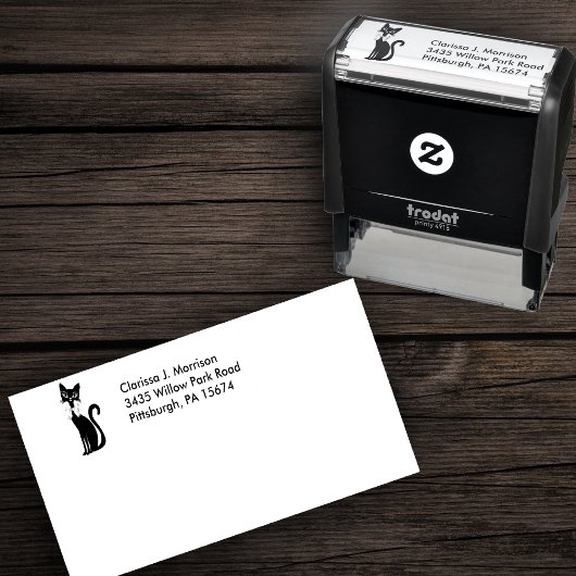 Pretty Black cat Big Eyes wearing Bow Permastempel