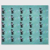 Pretty Black Mid Century Cat Pink Bow Christmas Geschenkpapier (Flach)