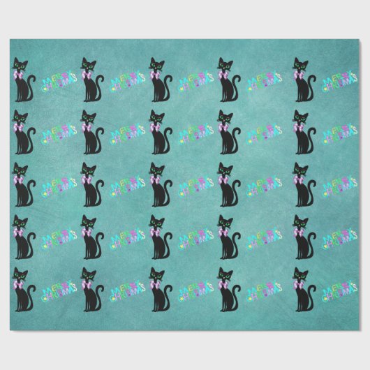 Pretty Black Mid Century Cat Pink Bow Christmas Geschenkpapier (Flach)