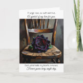 Pretty Black Rose on Rustic Chair | Anniversary Karte (Vorderseite)