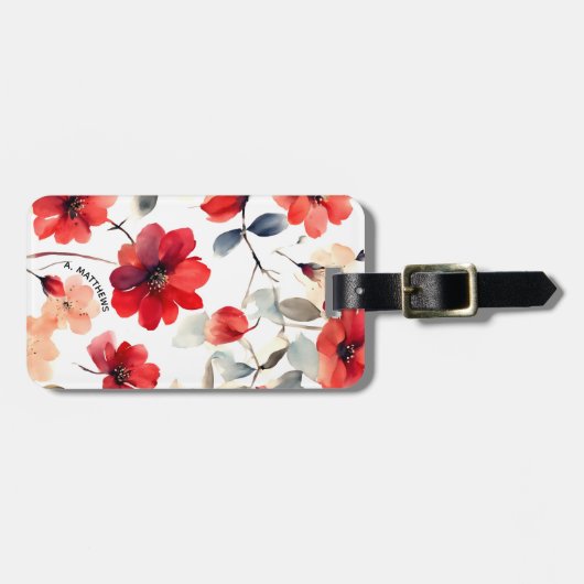 Pretty Blooming Red Blossoms Custom Floral Gepäckanhänger (Vorderseite horizontal)