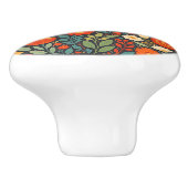 Pretty Blue and Orange Floral Folk Art Keramikknauf (Seitenansicht)