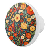 Pretty Blue and Orange Floral Folk Art Keramikknauf (Rechts)