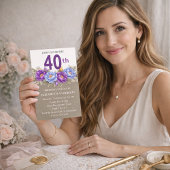 Pretty Blue and Purple Peony 40th Birthday Einladung