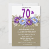 Pretty Blue and Purple Peony 70th Birthday Einladung (Vorderseite)
