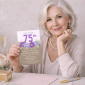 Pretty Blue and Purple Peony 75th Birthday Einladung