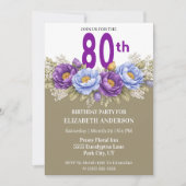 Pretty Blue and Purple Peony 80th Birthday Einladung (Vorderseite)