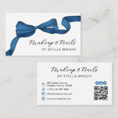 Pretty Blue Bow Beauty QR Code Visitenkarte (Vorne/Hinten)