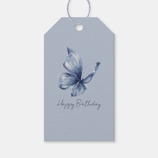 Pretty Blue Butterfly Birthday Geschenkanhänger (Vorderseite)