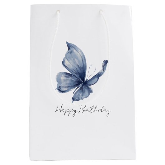 Pretty Blue Butterfly Birthday Mittlere Geschenktüte (Vorderseite)