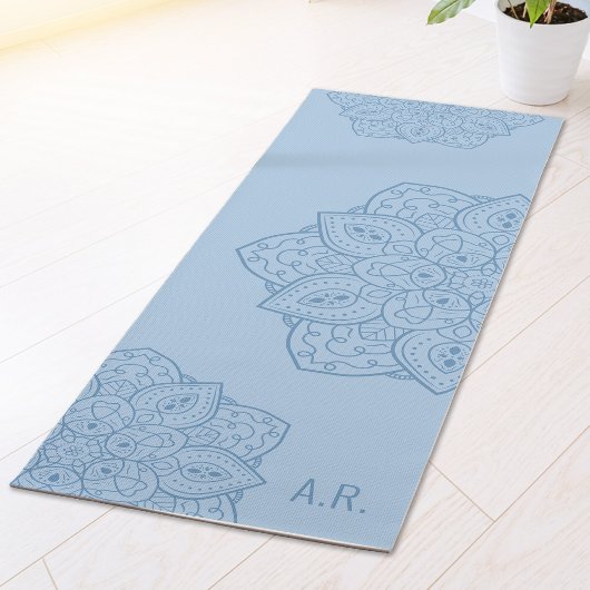 Pretty Blue Decorative Modern Mandala And Initials Yogamatte