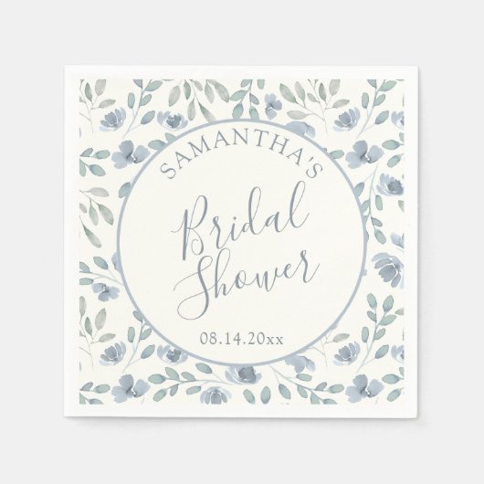 Pretty Blue Floral Bridal Shower Serviette (Vorderseite)