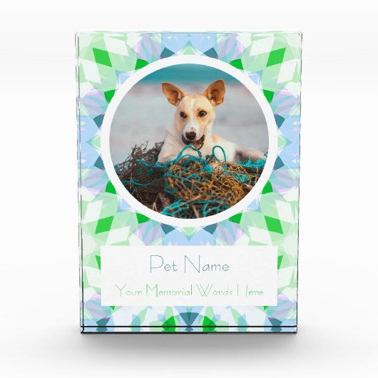 Pretty Blue Green Pet Cat Dog Memorial Keepsake Fotoblock (Vorderseite)