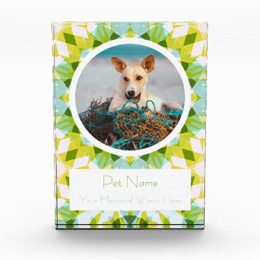 Pretty Blue Green Pet Cat Dog Memorial Keepsake Fotoblock (Vorderseite)
