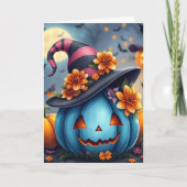 Pretty Blue Halloween Pumpkin Jack-o-lantern Karte (Vorderseite)
