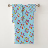 Pretty Blue Ladybug and Flowers Pattern Badhandtuch Set (Insitu)