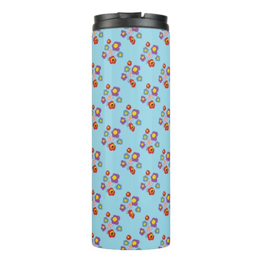 Pretty Blue Ladybug and Flowers Pattern Thermosbecher (Rückseite)