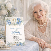 Pretty Blue Magnolia and Peony 100th Birthday Einladung