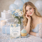 Pretty Blue Magnolia and Peony 18th Birthday Einladung