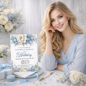 Pretty Blue Magnolia and Peony 21st Birthday Einladung