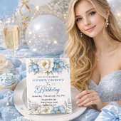 Pretty Blue Magnolia and Peony 25th Birthday Einladung