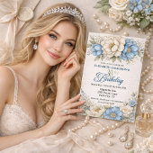 Pretty Blue Magnolia and Peony 30th Birthday Einladung