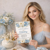 Pretty Blue Magnolia and Peony 40th Birthday Einladung