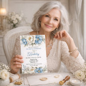 Pretty Blue Magnolia and Peony 70th Birthday Einladung