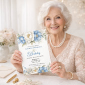 Pretty Blue Magnolia and Peony 99th Birthday Einladung