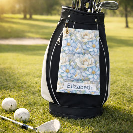 Pretty Blue Magnolia and Peony Personalized Golfhandtuch
