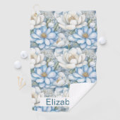 Pretty Blue Magnolia and Peony Personalized Golfhandtuch (Insitu)