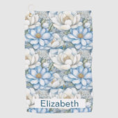 Pretty Blue Magnolia and Peony Personalized Golfhandtuch (Vorderseite)