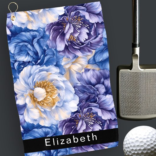Pretty Blue Peony Personalized Golfhandtuch