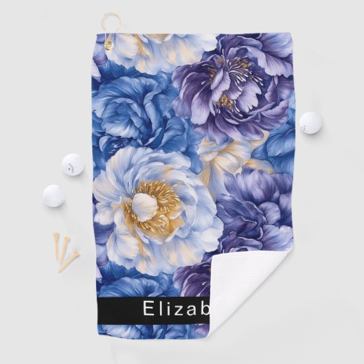 Pretty Blue Peony Personalized Golfhandtuch (Insitu)