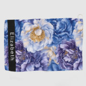 Pretty Blue Peony Personalized Golfhandtuch (Horizontal)