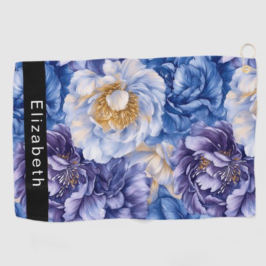 Pretty Blue Peony Personalized Golfhandtuch (Horizontal)