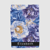 Pretty Blue Peony Personalized Golfhandtuch (Vorderseite)