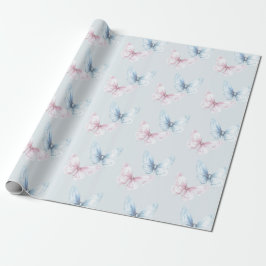 Pretty Blue Pink Butterflies Birthday Geschenkpapier