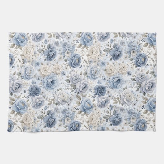 Pretty Blue Rose Floral Watercolor  Geschirrtuch (Horizontal)