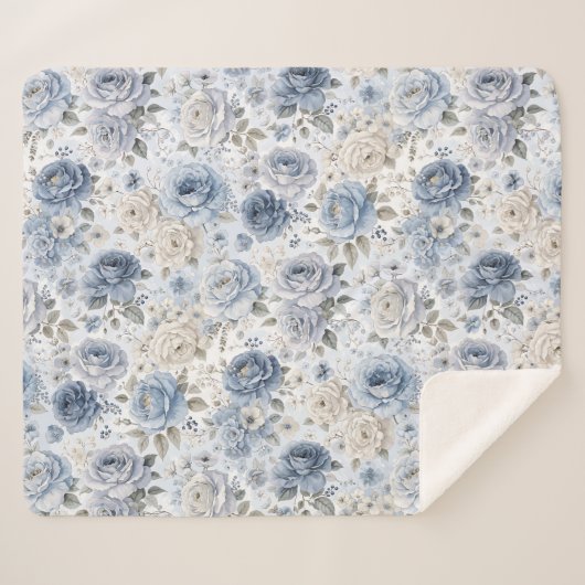 Pretty Blue Rose Floral Watercolor  Sherpadecke (Vorderseite (Horizontal))