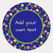 Pretty Blue Rose Pattern Custom Text Runder Aufkleber (Vorderseite)