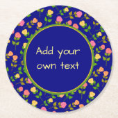 Pretty Blue Rose Pattern Custom Text Runder Pappuntersetzer (Vorderseite)