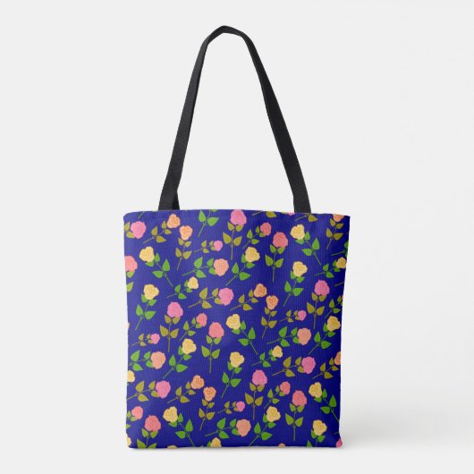 Pretty Blue Rose Pattern Monogram Tasche (Rückseite)