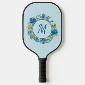 Pretty Blue Watercolor Floral Monogram Initial Pickleball Schläger (Vorderseite)