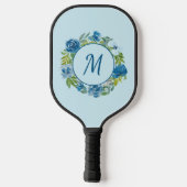Pretty Blue Watercolor Floral Monogram Initial Pickleball Schläger (Rückseite)