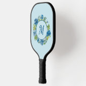 Pretty Blue Watercolor Floral Monogram Initial Pickleball Schläger (Links)
