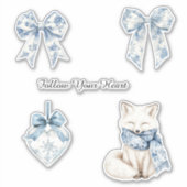 Pretty Blue White Floral Bows Heart Fox Aufkleber (Vorderseite)